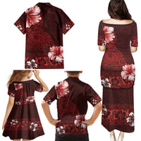 Hawaii Hibiscus With Oxblood Polynesian Pattern Family Matching Puletasi and Hawaiian Shirt LT05 - Polynesian Pride
