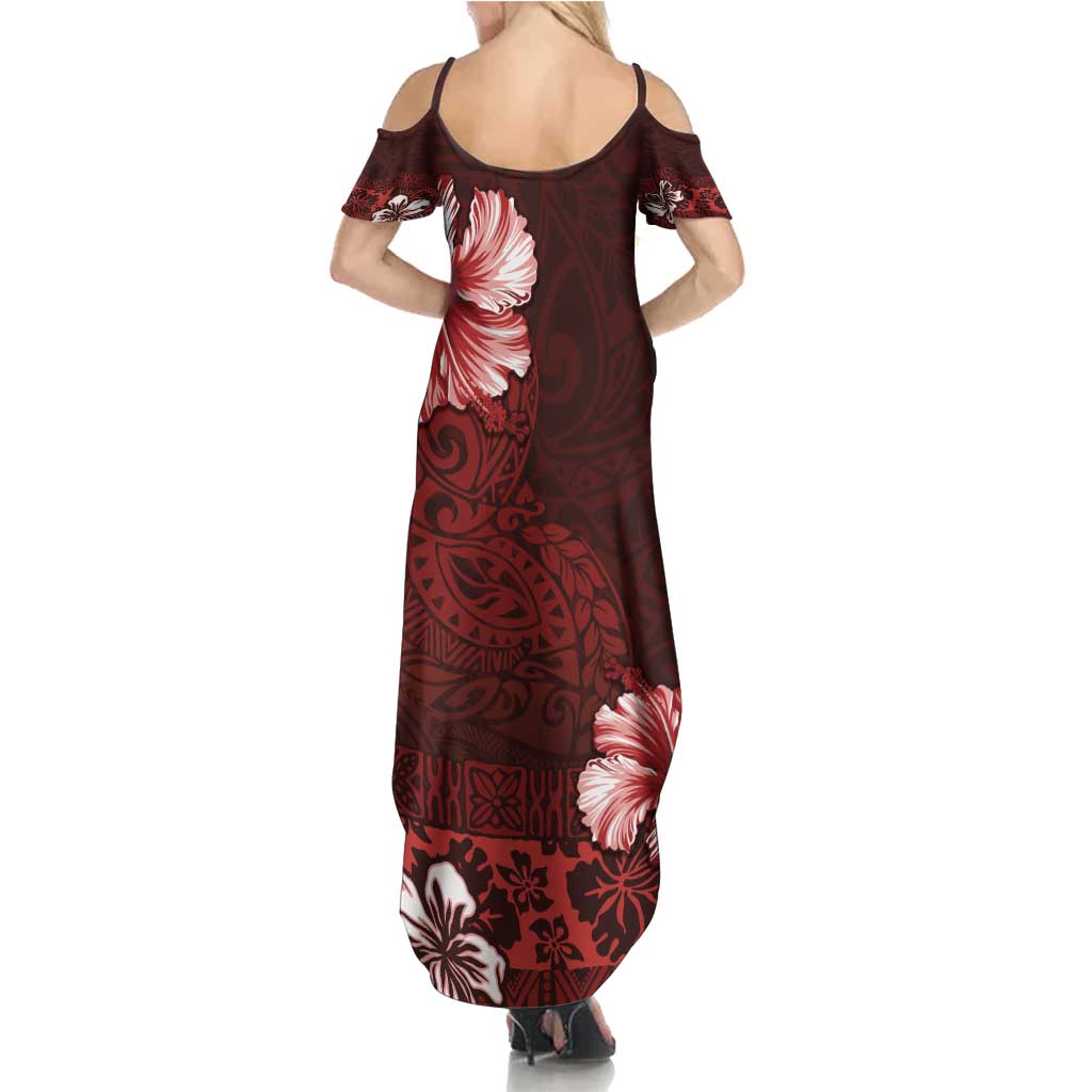 Hawaii Hibiscus With Oxblood Polynesian Pattern Family Matching Summer Maxi Dress and Hawaiian Shirt LT05 - Polynesian Pride