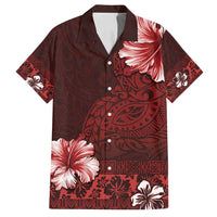 Hawaii Hibiscus With Oxblood Polynesian Pattern Family Matching Tank Maxi Dress and Hawaiian Shirt LT05 Dad's Shirt - Short Sleeve Red - Polynesian Pride