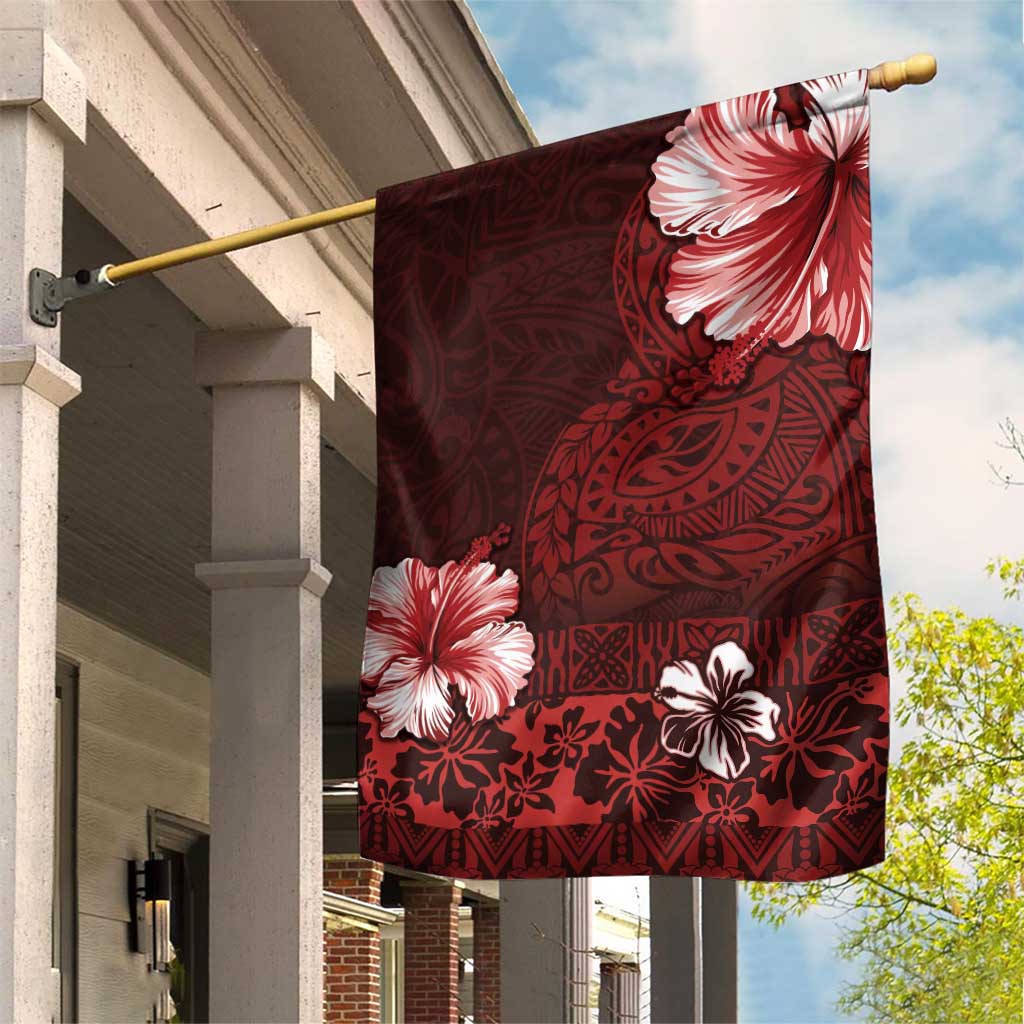 Hawaii Hibiscus With Oxblood Polynesian Pattern Garden Flag