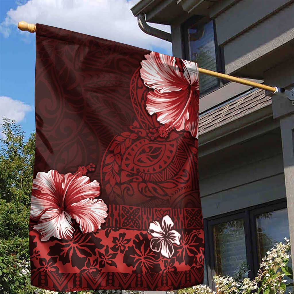 Hawaii Hibiscus With Oxblood Polynesian Pattern Garden Flag LT05 - Polynesian Pride