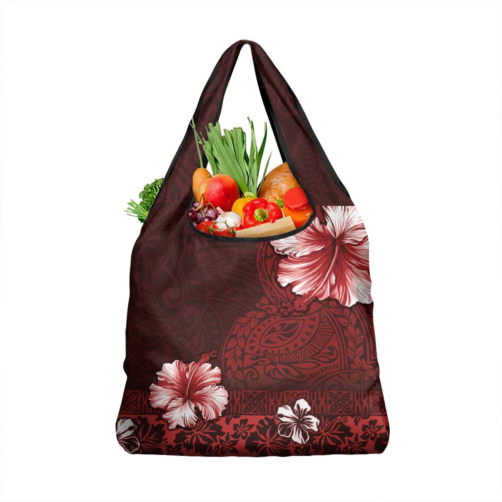 Hawaii Hibiscus With Oxblood Polynesian Pattern Grocery Bag LT05 1-pack One Size Red - Polynesian Pride