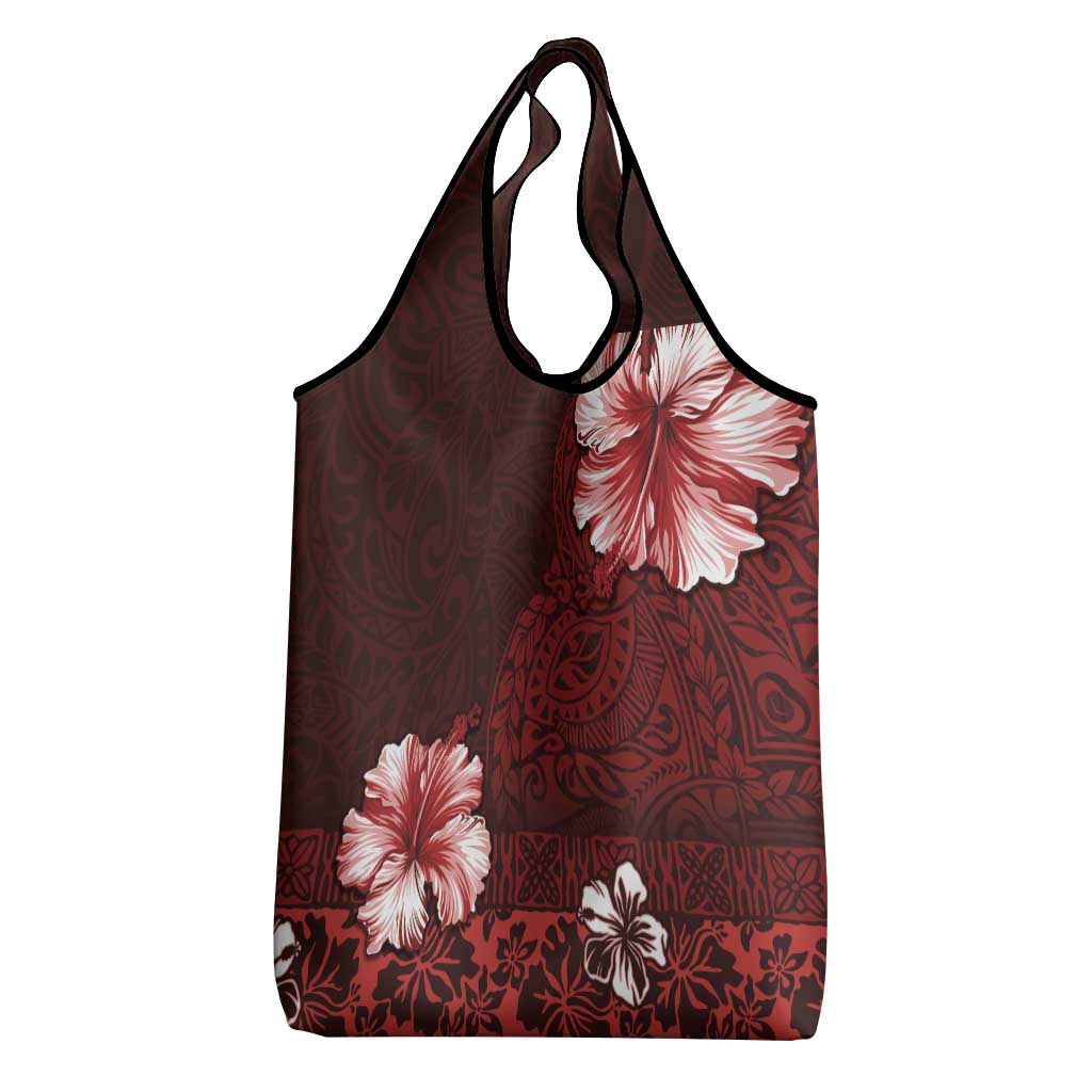 Hawaii Hibiscus With Oxblood Polynesian Pattern Grocery Bag LT05 - Polynesian Pride