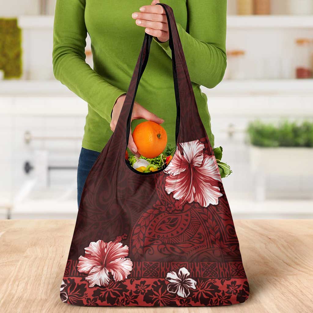 Hawaii Hibiscus With Oxblood Polynesian Pattern Grocery Bag LT05 - Polynesian Pride