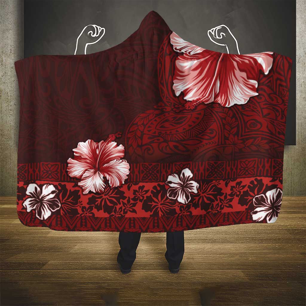 Hawaii Hibiscus With Oxblood Polynesian Pattern Hooded Blanket LT05 - Polynesian Pride