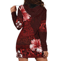Hawaii Hibiscus With Oxblood Polynesian Pattern Hoodie Dress LT05 - Polynesian Pride