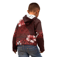Hawaii Hibiscus With Oxblood Polynesian Pattern Kid Hoodie