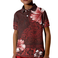 Hawaii Hibiscus With Oxblood Polynesian Pattern Kid Polo Shirt