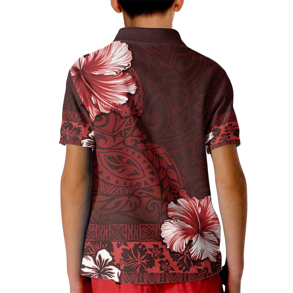 Hawaii Hibiscus With Oxblood Polynesian Pattern Kid Polo Shirt