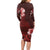 Hawaii Hibiscus With Oxblood Polynesian Pattern Long Sleeve Bodycon Dress