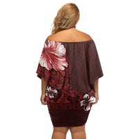 Hawaii Hibiscus With Oxblood Polynesian Pattern Off Shoulder Short Dress LT05 - Polynesian Pride