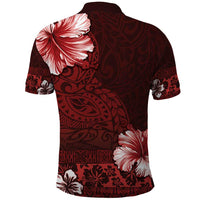 Hawaii Hibiscus With Oxblood Polynesian Pattern Polo Shirt