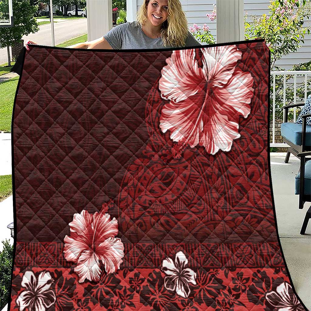 Hawaii Hibiscus With Oxblood Polynesian Pattern Quilt