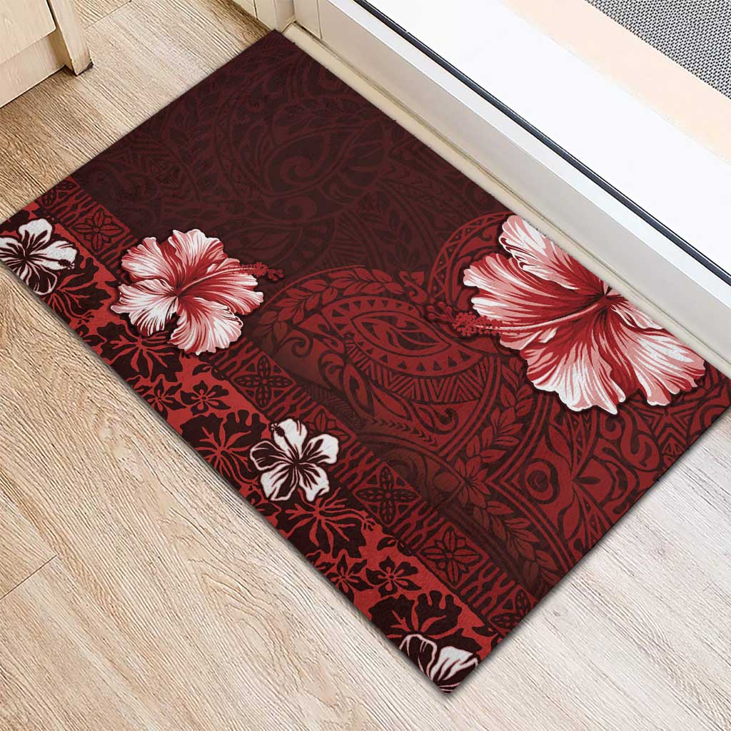Hawaii Hibiscus With Oxblood Polynesian Pattern Rubber Doormat LT05 - Polynesian Pride