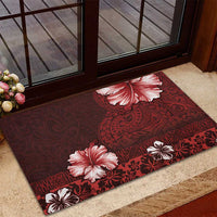 Hawaii Hibiscus With Oxblood Polynesian Pattern Rubber Doormat LT05 - Polynesian Pride