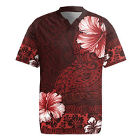 Hawaii Hibiscus With Oxblood Polynesian Pattern Rugby Jersey LT05 Red - Polynesian Pride