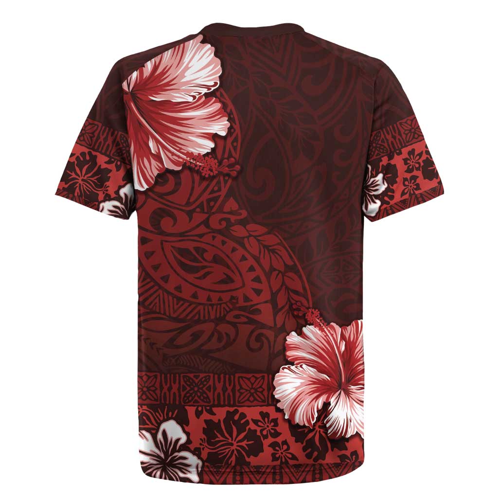 Hawaii Hibiscus With Oxblood Polynesian Pattern Rugby Jersey LT05 - Polynesian Pride