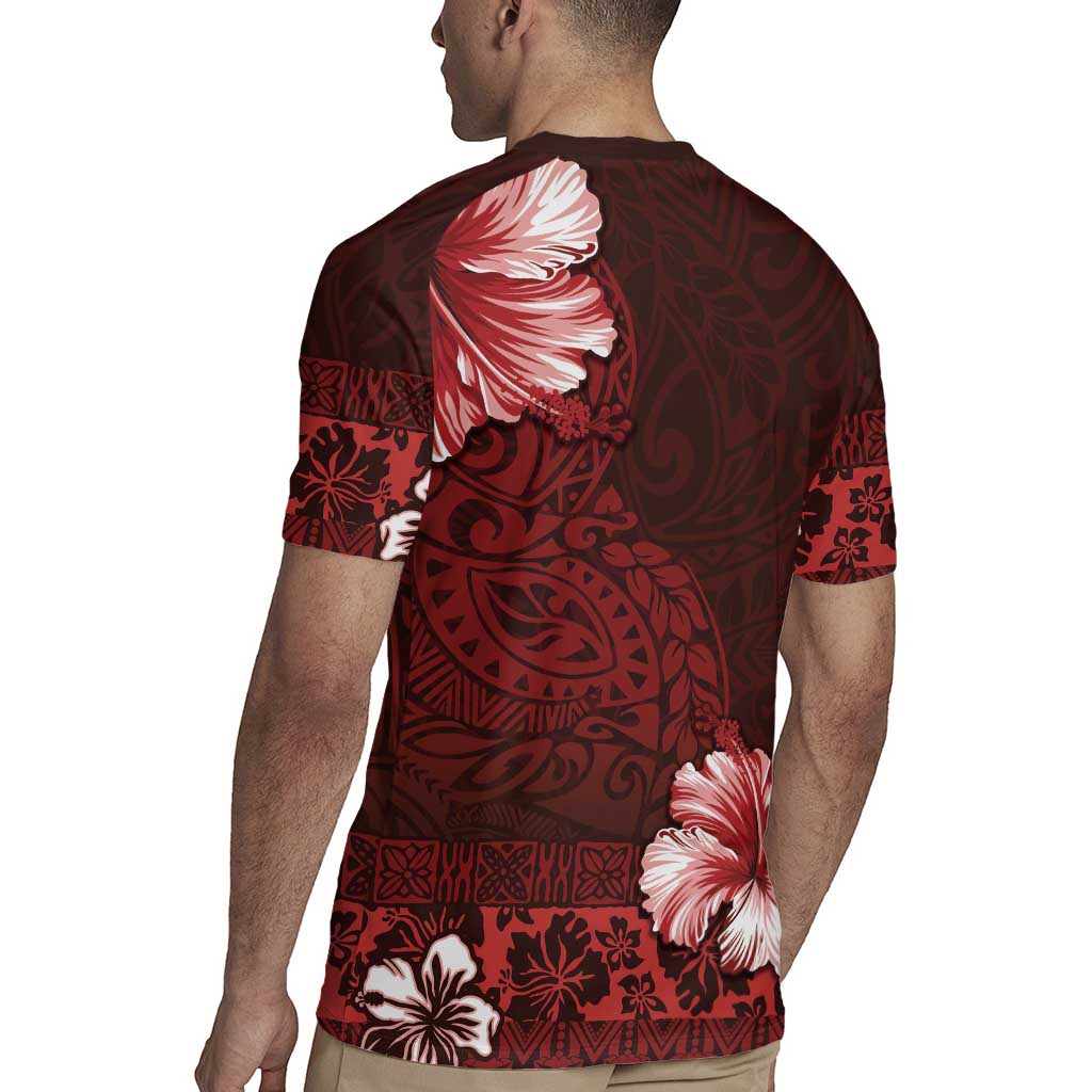 Hawaii Hibiscus With Oxblood Polynesian Pattern Rugby Jersey LT05 - Polynesian Pride