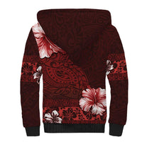 Hawaii Hibiscus With Oxblood Polynesian Pattern Sherpa Hoodie LT05 - Polynesian Pride