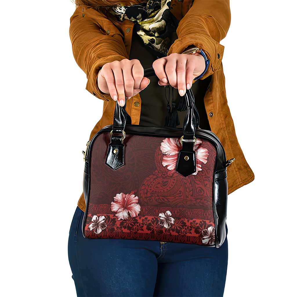 Hawaii Hibiscus With Oxblood Polynesian Pattern Shoulder Handbag