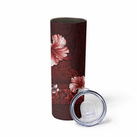 Hawaii Hibiscus With Oxblood Polynesian Pattern Skinny Tumbler