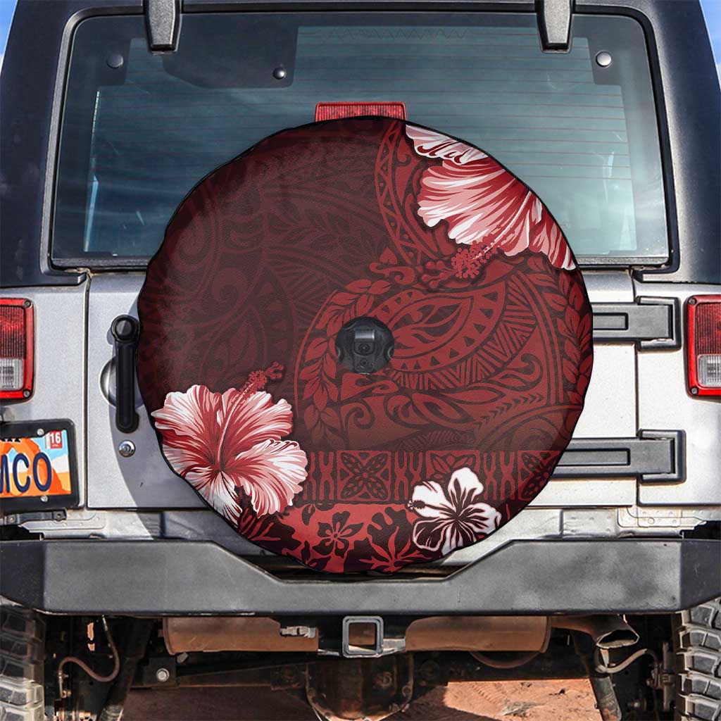 Hawaii Hibiscus With Oxblood Polynesian Pattern Spare Tire Cover