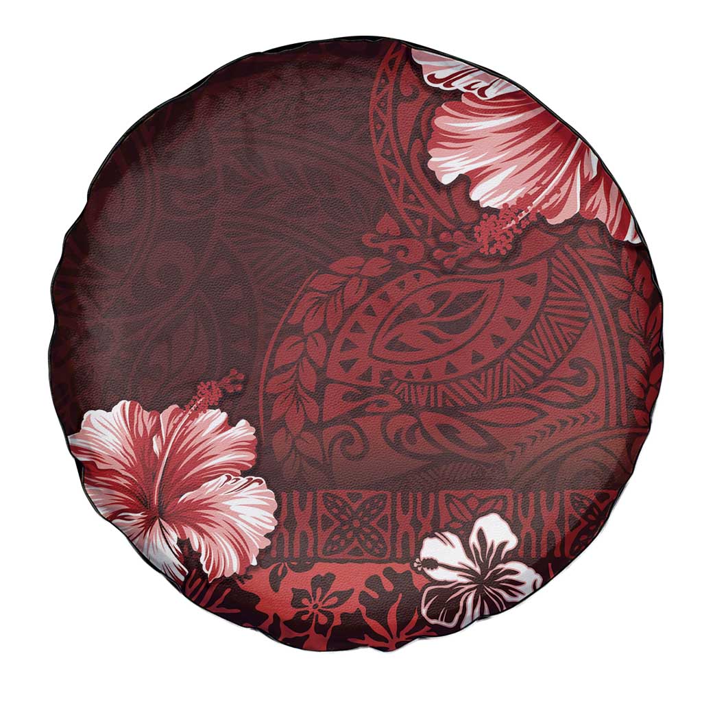 Hawaii Hibiscus With Oxblood Polynesian Pattern Spare Tire Cover LT05 - Polynesian Pride