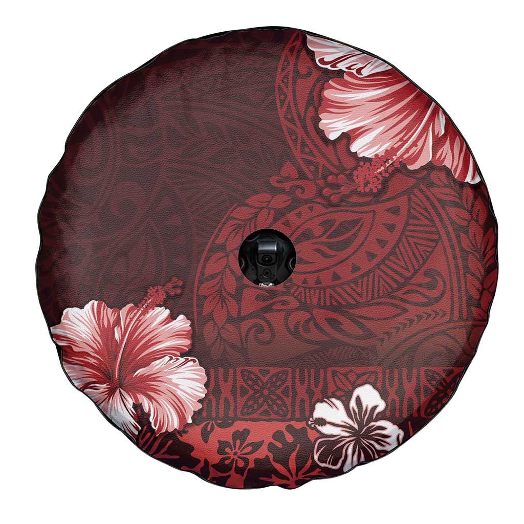 Hawaii Hibiscus With Oxblood Polynesian Pattern Spare Tire Cover LT05 - Polynesian Pride
