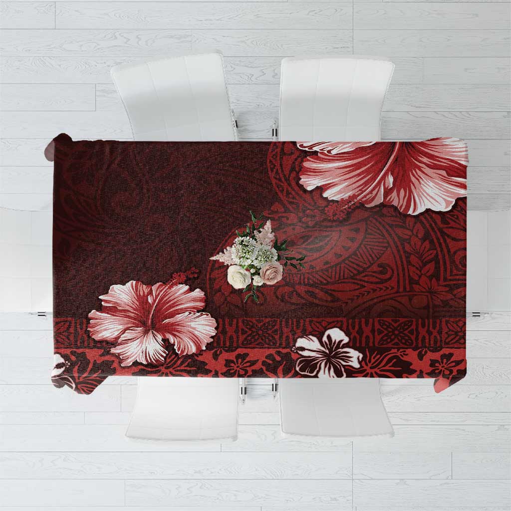 Hawaii Hibiscus With Oxblood Polynesian Pattern Tablecloth LT05 Red - Polynesian Pride