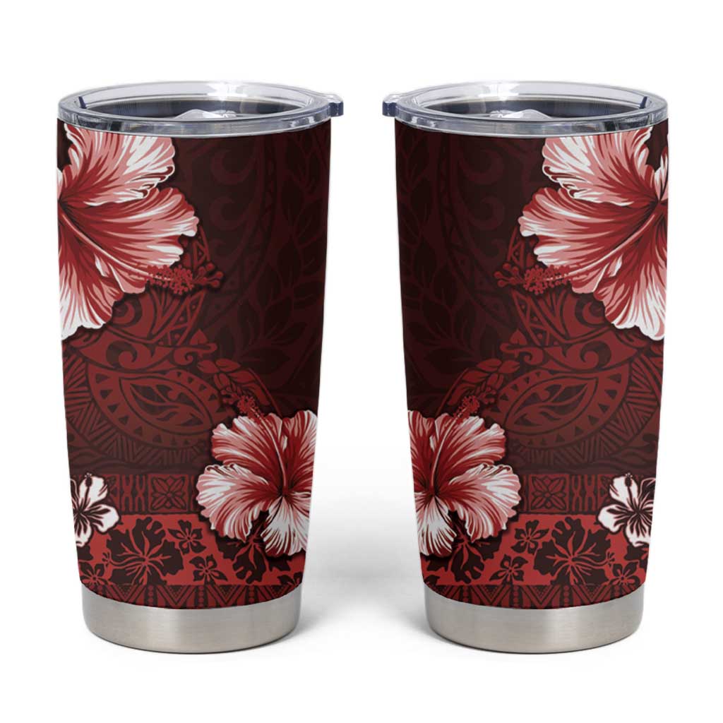 Hawaii Hibiscus With Oxblood Polynesian Pattern Tumbler Cup