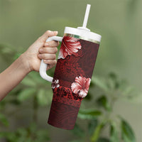 Hawaii Hibiscus With Oxblood Polynesian Pattern Tumbler With Handle