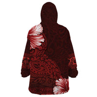 Hawaii Hibiscus With Oxblood Polynesian Pattern Wearable Blanket Hoodie LT05 - Polynesian Pride