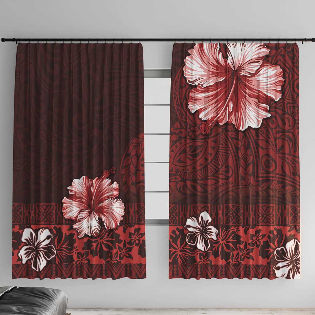 Hawaii Hibiscus With Oxblood Polynesian Pattern Window Curtain LT05 With Hooks Red - Polynesian Pride