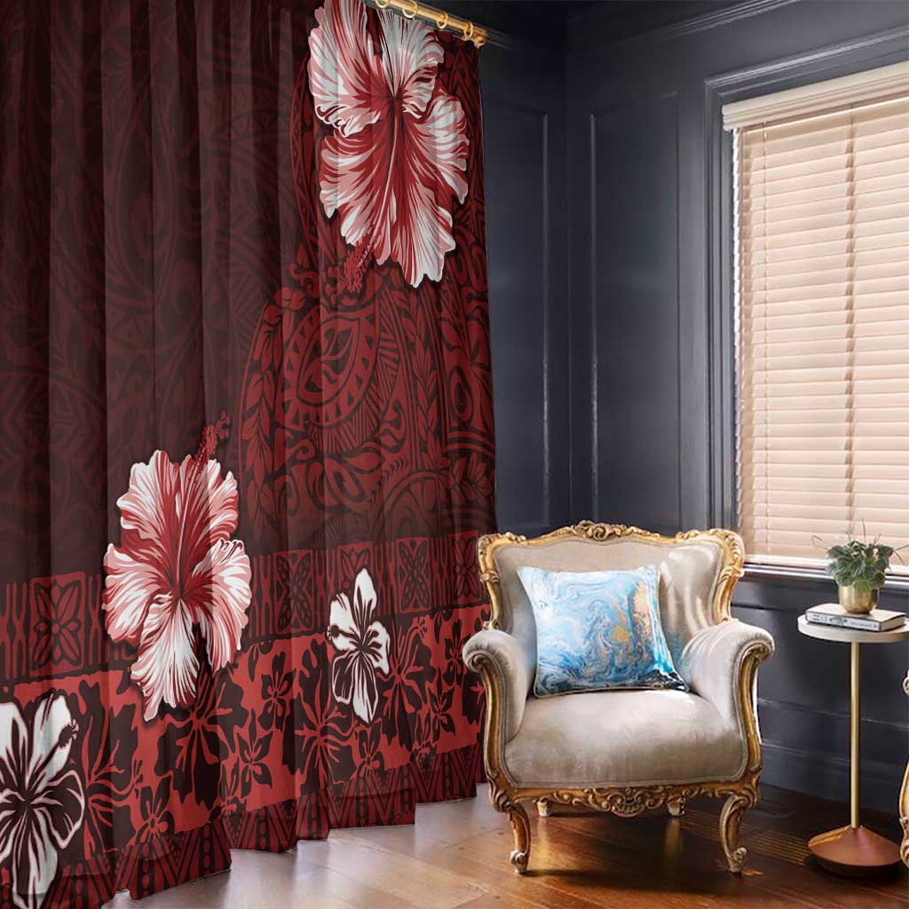 Hawaii Hibiscus With Oxblood Polynesian Pattern Window Curtain LT05 - Polynesian Pride
