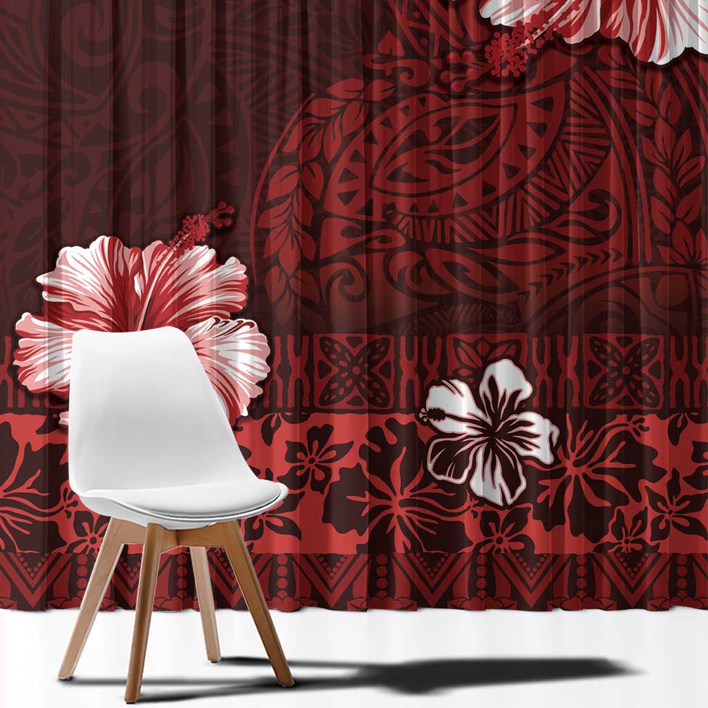 Hawaii Hibiscus With Oxblood Polynesian Pattern Window Curtain LT05 - Polynesian Pride