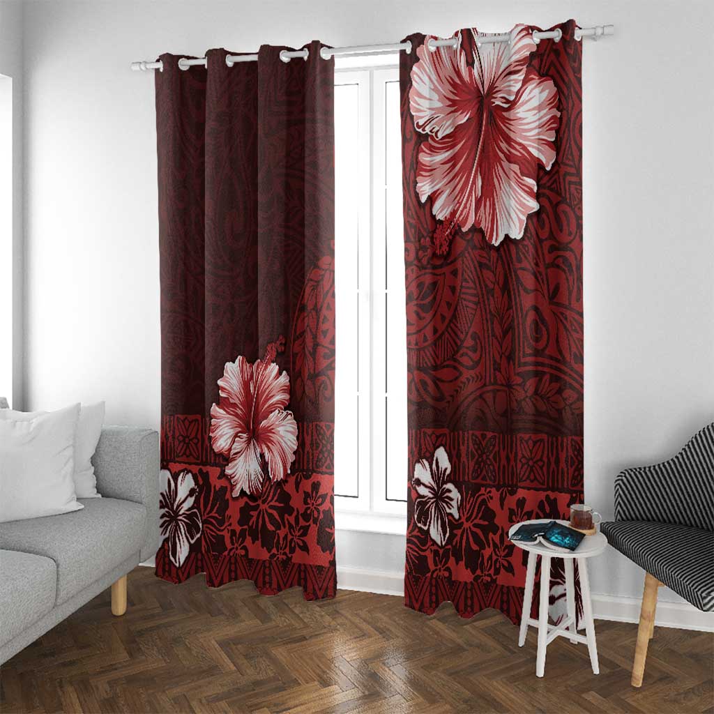 Hawaii Hibiscus With Oxblood Polynesian Pattern Window Curtain LT05 With Grommets Red - Polynesian Pride