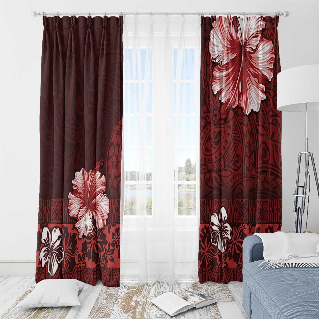 Hawaii Hibiscus With Oxblood Polynesian Pattern Window Curtain LT05 - Polynesian Pride