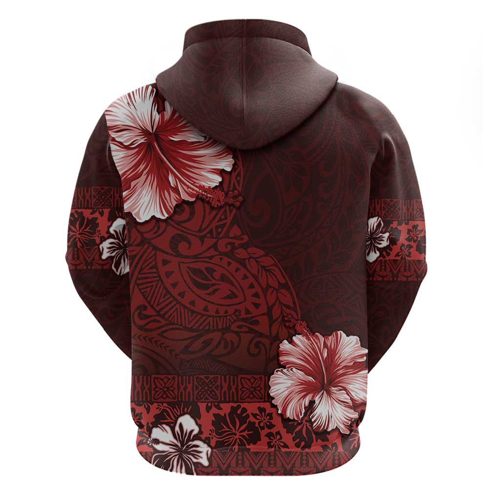 Hawaii Hibiscus With Oxblood Polynesian Pattern Zip Hoodie