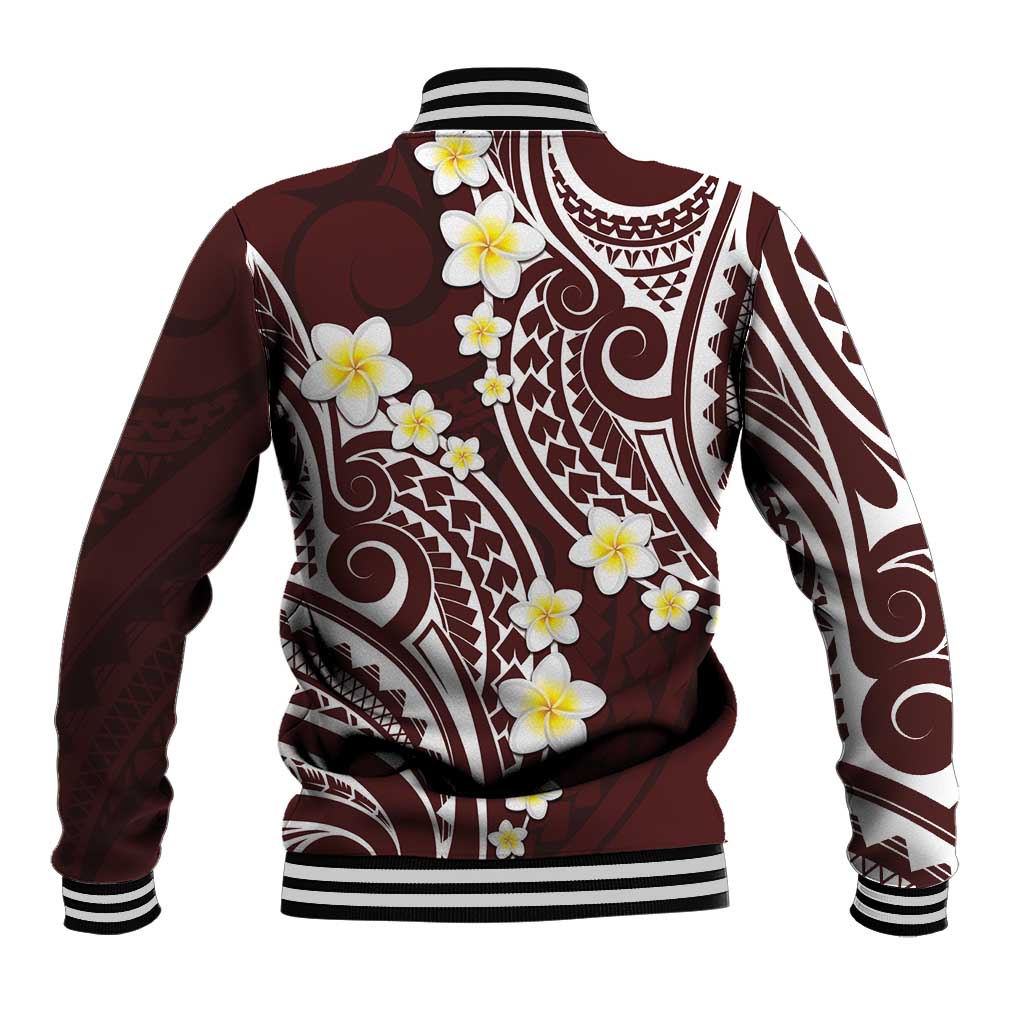Plumeria With Oxblood Polynesian Tattoo Pattern Baseball Jacket LT05 - Polynesian Pride