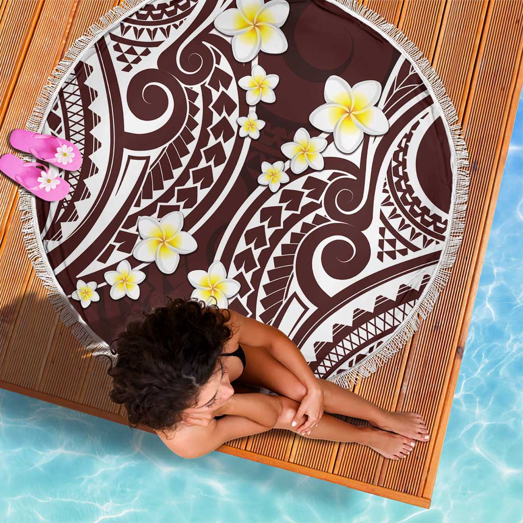 Plumeria With Oxblood Polynesian Tattoo Pattern Beach Blanket LT05 - Polynesian Pride