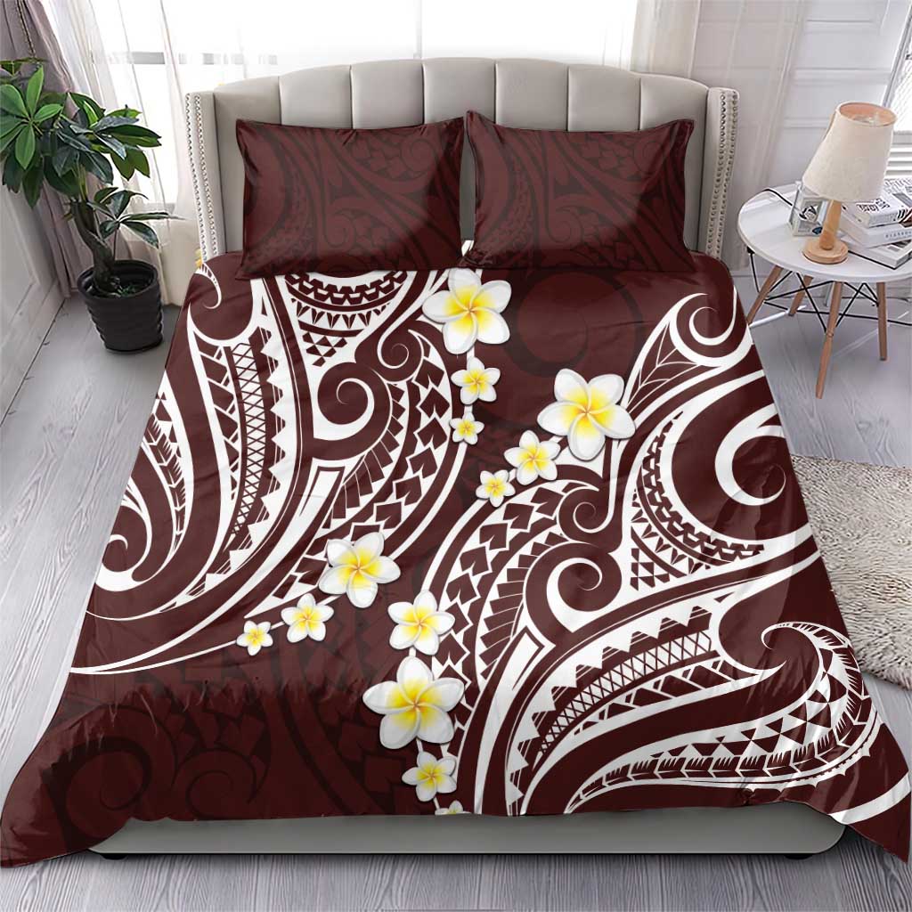 Plumeria With Oxblood Polynesian Tattoo Pattern Bedding Set LT05 - Polynesian Pride