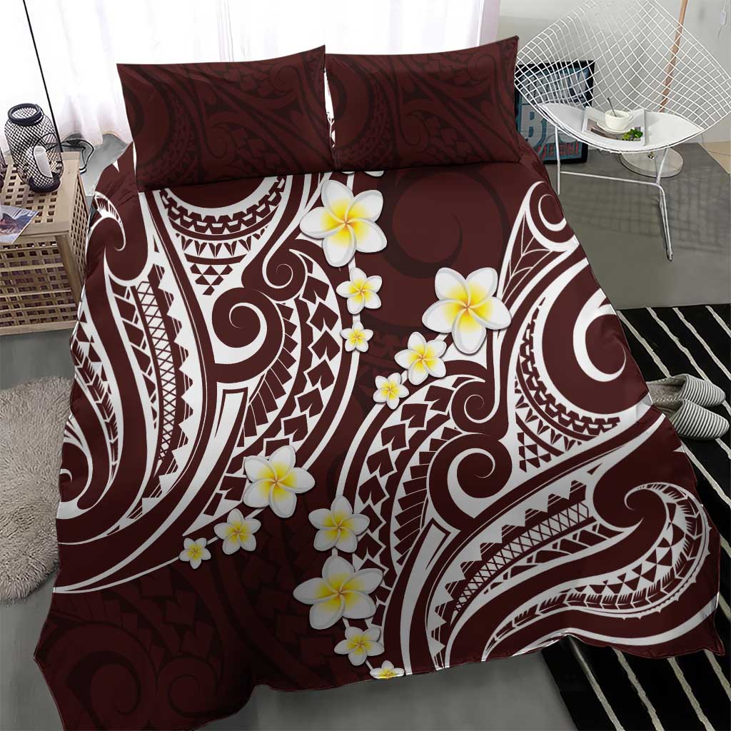 Plumeria With Oxblood Polynesian Tattoo Pattern Bedding Set LT05 - Polynesian Pride