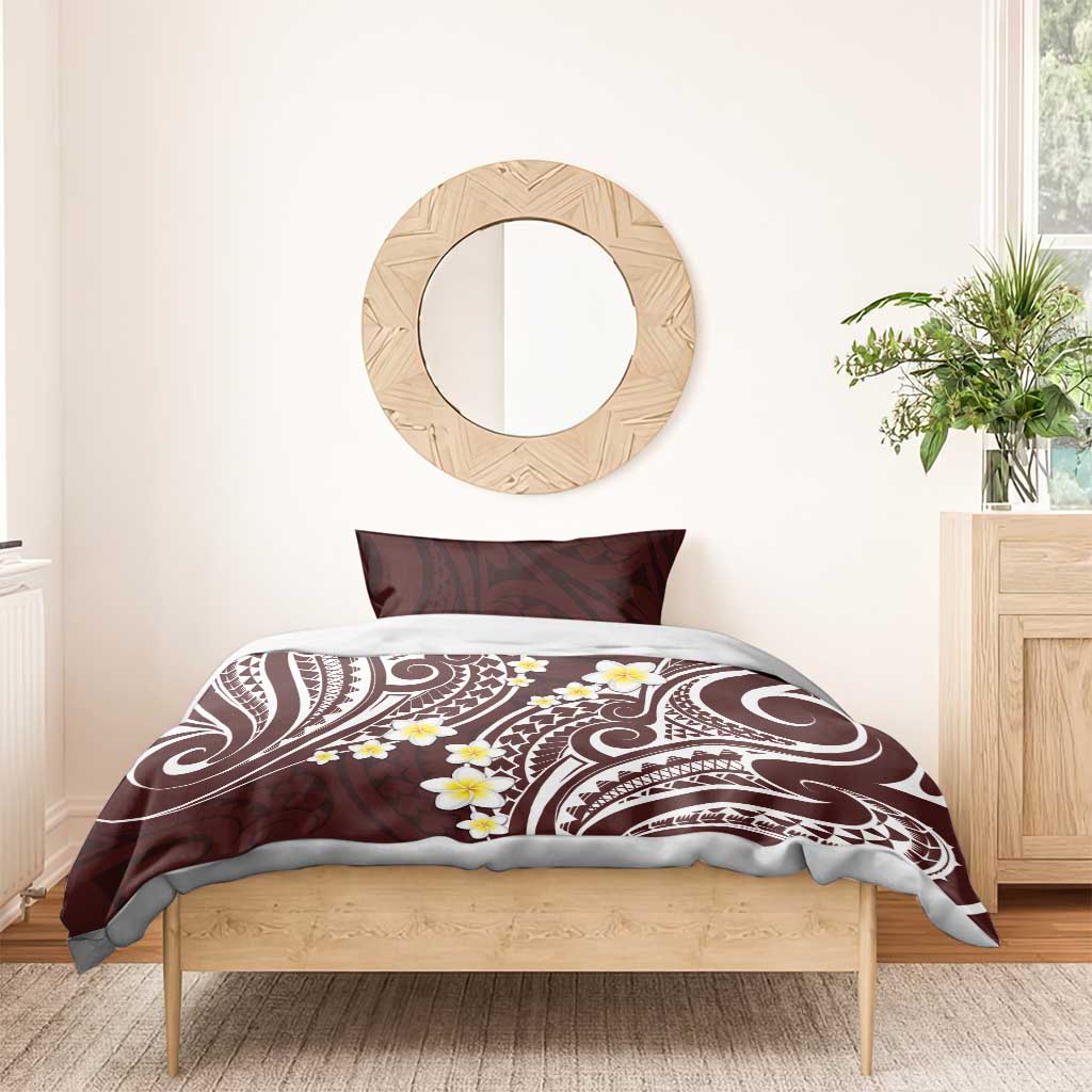 Plumeria With Oxblood Polynesian Tattoo Pattern Bedding Set LT05 - Polynesian Pride