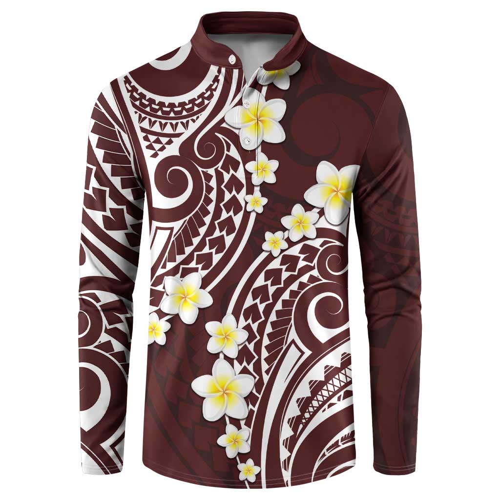 Plumeria With Oxblood Polynesian Tattoo Pattern Button Sweatshirt LT05 Red - Polynesian Pride