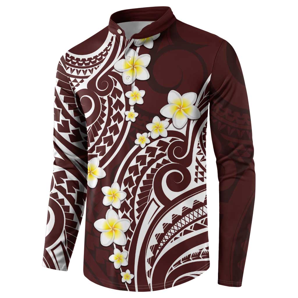 Plumeria With Oxblood Polynesian Tattoo Pattern Button Sweatshirt LT05 - Polynesian Pride