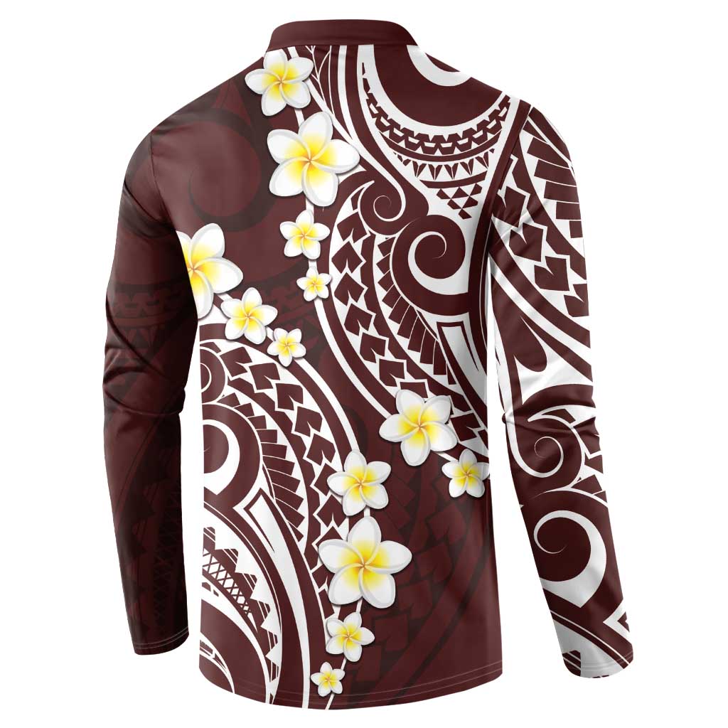 Plumeria With Oxblood Polynesian Tattoo Pattern Button Sweatshirt LT05 - Polynesian Pride