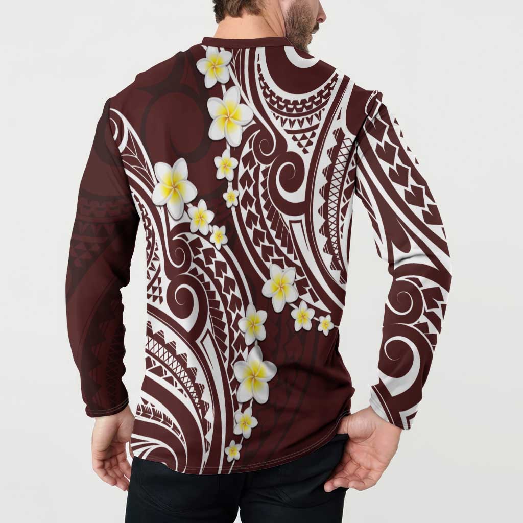 Plumeria With Oxblood Polynesian Tattoo Pattern Button Sweatshirt LT05 - Polynesian Pride