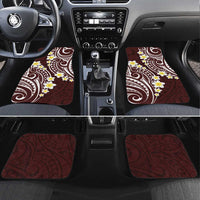 Plumeria With Oxblood Polynesian Tattoo Pattern Car Mats LT05 Set 4pcs Red - Polynesian Pride