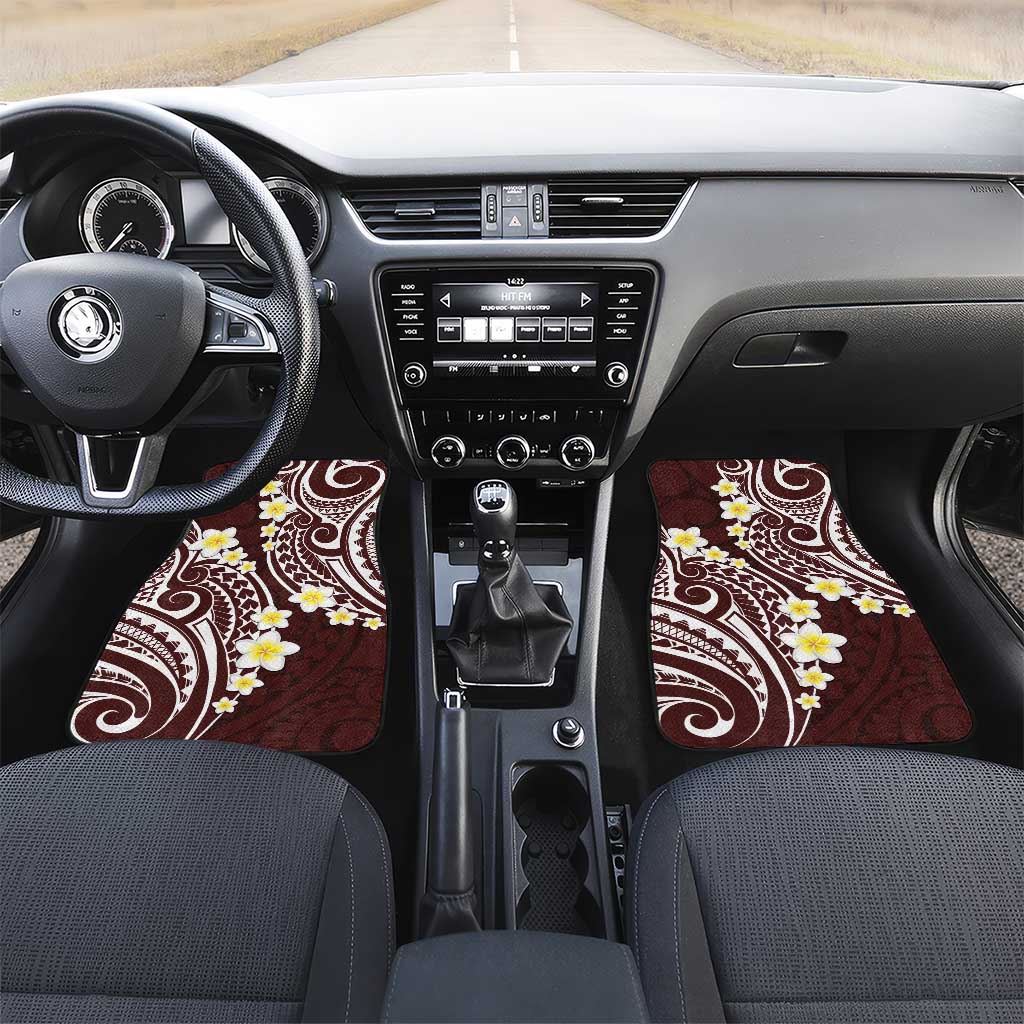 Plumeria With Oxblood Polynesian Tattoo Pattern Car Mats LT05 Set 2pcs - Front Red - Polynesian Pride