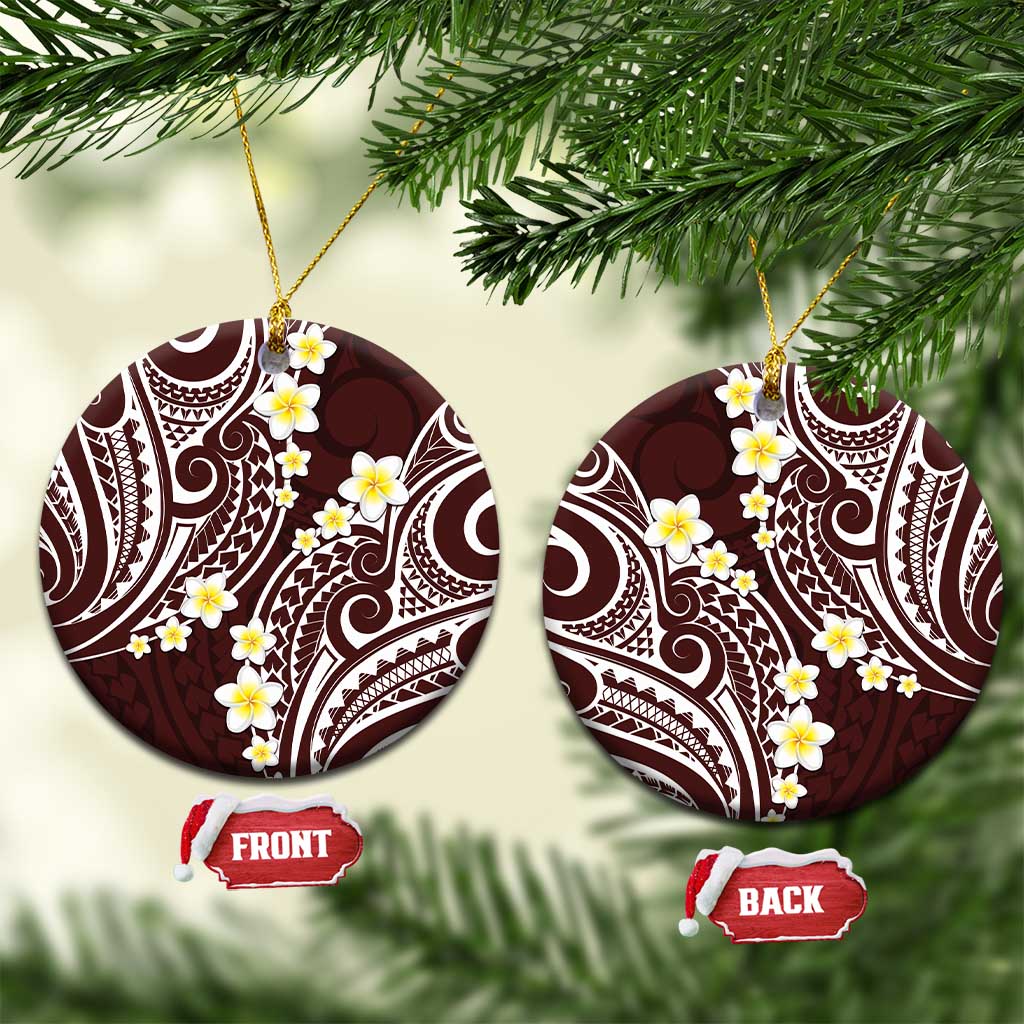 Plumeria With Oxblood Polynesian Tattoo Pattern Ceramic Ornament LT05 Circle Red - Polynesian Pride